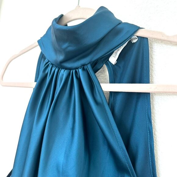 Bishop + Young Jade Blue Satin Neck Tie Halter Top - Size S - Picture 8 of 10
